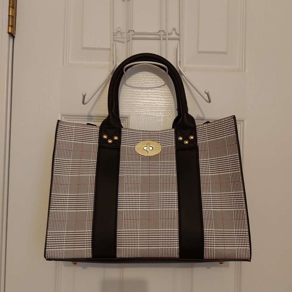 Black & White Plaid Design Handbag